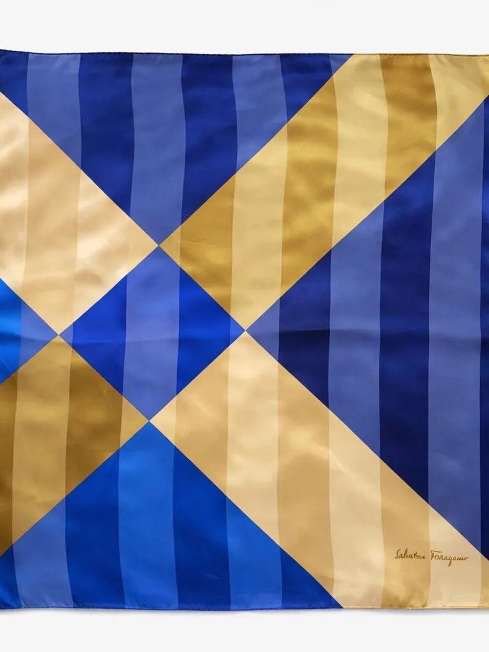 Salvatore Ferragamo 100% Silk Scarf Blue Gold 33"